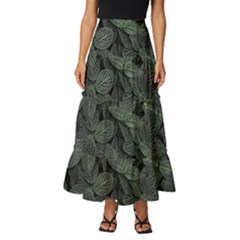 Leaves Plant Foliage Green Tiered Ruffle Maxi Skirt by Cemarart