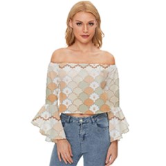 Shells Pattern Off Shoulder Flutter Bell Sleeve Top