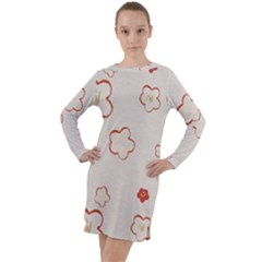 Floral Pattern Long Sleeve Hoodie Dress