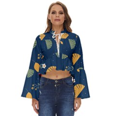 Cute Korean Pattern Boho Long Bell Sleeve Top