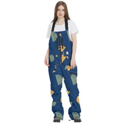 Cute Korean Pattern Women s Front Zip Ski And Snowboard Bib Pants