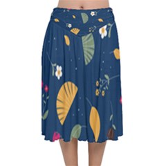 Cute Korean Pattern Velvet Flared Midi Skirt