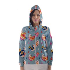 Cute Bird Pattern Women s Hooded Windbreaker