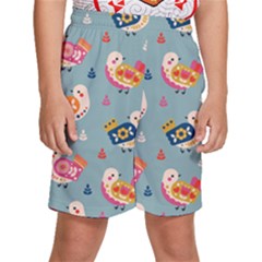 Cute Bird Pattern Kids  Basketball Shorts by designsbymallika