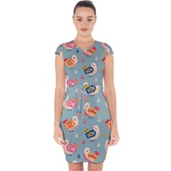 Cute Bird Pattern Capsleeve Drawstring Dress  by designsbymallika