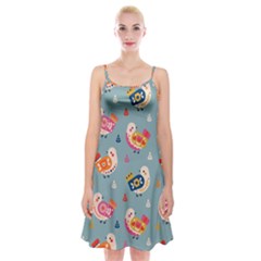 Cute Bird Pattern Spaghetti Strap Velvet Dress