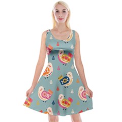 Cute Bird Pattern Reversible Velvet Sleeveless Dress