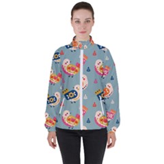 Cute Bird Pattern Women s High Neck Windbreaker by designsbymallika