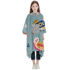 Cute Bird Pattern Kids  Hooded Rain Ponchos