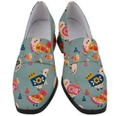 Cute Bird Pattern Women s Chunky Heel Loafers by designsbymallika