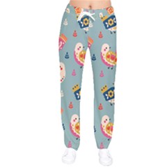 Cute Bird Pattern Women Velvet Drawstring Pants