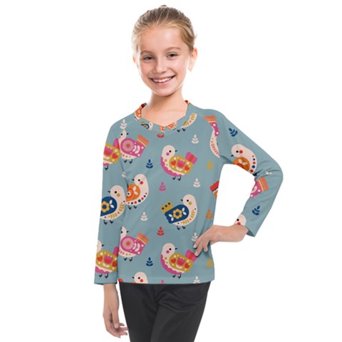 Cute Bird Pattern Kids  Long Mesh T-shirt by designsbymallika