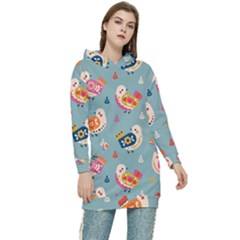 Cute Bird Pattern Women s Long Oversized Pullover Hoodie