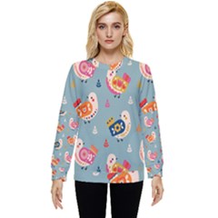 Cute Bird Pattern Hidden Pocket Sweatshirt