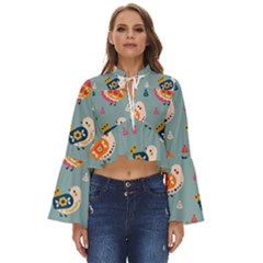 Cute Bird Pattern Boho Long Bell Sleeve Top