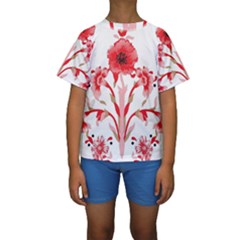 A Design Of A Red Flower On A White Background Kids  Short Sleeve Swimwear