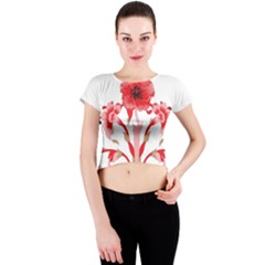 A Design Of A Red Flower On A White Background Crew Neck Crop Top