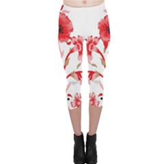 A Design Of A Red Flower On A White Background Capri Leggings 