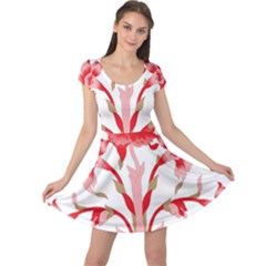 A Design Of A Red Flower On A White Background Cap Sleeve Dress