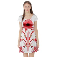 A Design Of A Red Flower On A White Background Short Sleeve Skater Dress