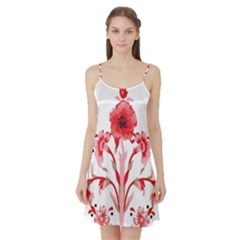 A Design Of A Red Flower On A White Background Satin Night Slip