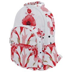 A Design Of A Red Flower On A White Background Rounded Multi Pocket Backpack