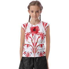 A Design Of A Red Flower On A White Background Kids  Raglan Cap Sleeve T-shirt