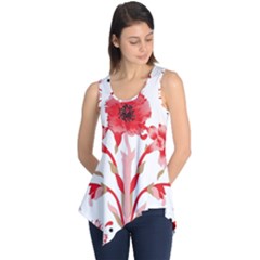 A Design Of A Red Flower On A White Background Sleeveless Tunic