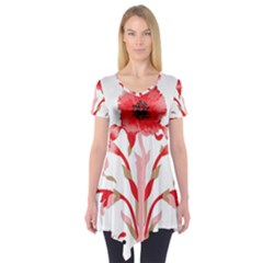 A Design Of A Red Flower On A White Background Short Sleeve Tunic 