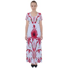 A Design Of A Red Flower On A White Background High Waist Short Sleeve Maxi Dress