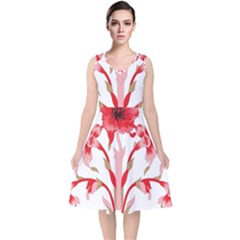 A Design Of A Red Flower On A White Background V-neck Midi Sleeveless Dress 