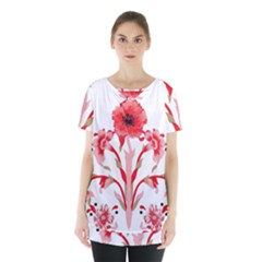 A Design Of A Red Flower On A White Background Skirt Hem Sports Top