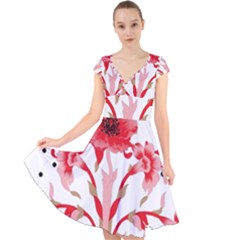 A Design Of A Red Flower On A White Background Cap Sleeve Front Wrap Midi Dress