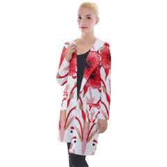 A Design Of A Red Flower On A White Background Hooded Pocket Cardigan