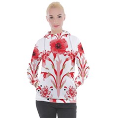 A Design Of A Red Flower On A White Background Women s Hooded Pullover