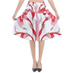 A Design Of A Red Flower On A White Background Flared Midi Skirt