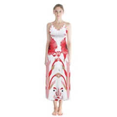 A Design Of A Red Flower On A White Background Button Up Chiffon Maxi Dress