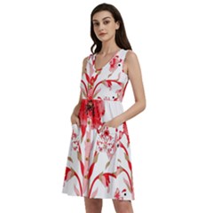 A Design Of A Red Flower On A White Background Sleeveless Dress With Pocket