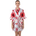 A Design Of A Red Flower On A White Background Half Sleeve Satin Kimono  View1