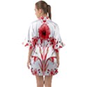 A Design Of A Red Flower On A White Background Half Sleeve Satin Kimono  View2