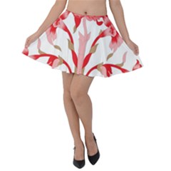 A Design Of A Red Flower On A White Background Velvet Skater Skirt