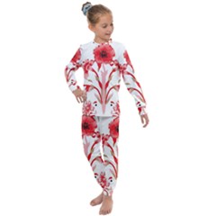 A Design Of A Red Flower On A White Background Kids  Long Sleeve Set 