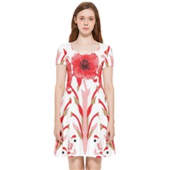 A Design Of A Red Flower On A White Background Inside Out Cap Sleeve Dress