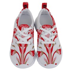 A Design Of A Red Flower On A White Background Running Shoes