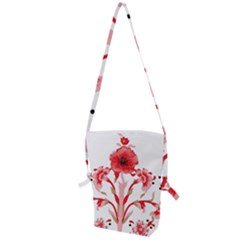 A Design Of A Red Flower On A White Background Folding Shoulder Bag