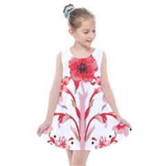 A Design Of A Red Flower On A White Background Kids  Summer Dress