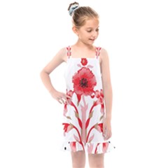 A Design Of A Red Flower On A White Background Kids  Overall Dress