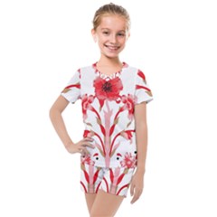 A Design Of A Red Flower On A White Background Kids  Mesh T-shirt And Shorts Set