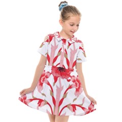 A Design Of A Red Flower On A White Background Kids  Short Sleeve Shirt Dress