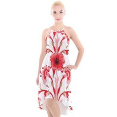 A Design Of A Red Flower On A White Background High-low Halter Chiffon Dress 